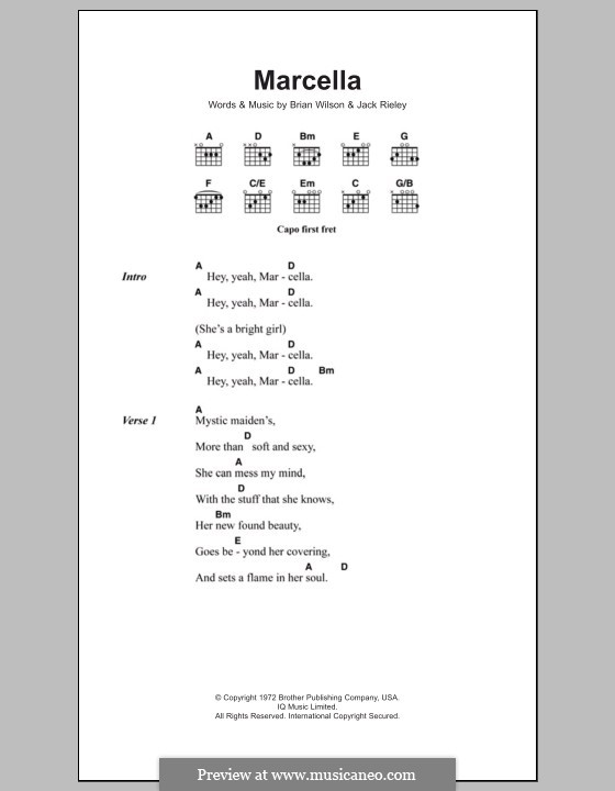 Marcella (The Beach Boys): Lyrics and chords by Brian Wilson, Jack Rieley