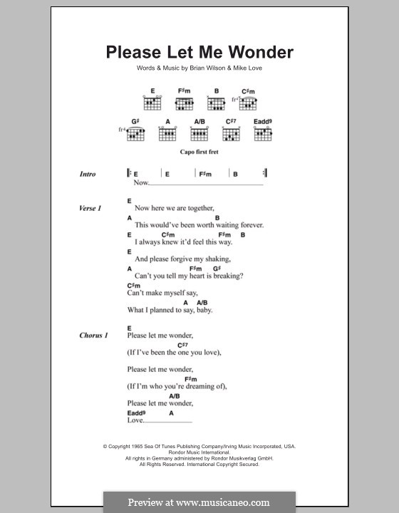 Please Let Me Wonder (The Beach Boys): Lyrics and chords by Brian Wilson, Mike Love