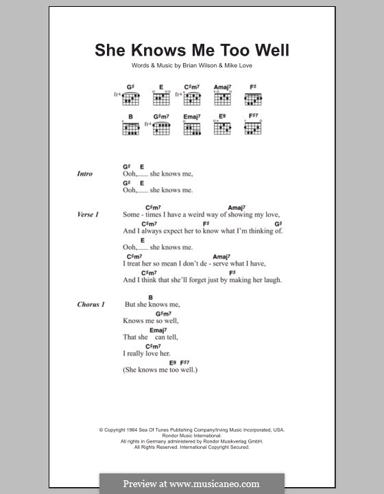 She Knows Me Too Well (The Beach Boys): Lyrics and chords by Brian Wilson, Mike Love