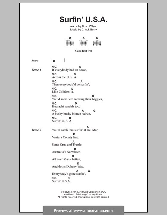 Surfin' U.S.A. (The Beach Boys): Lyrics and chords by Chuck Berry