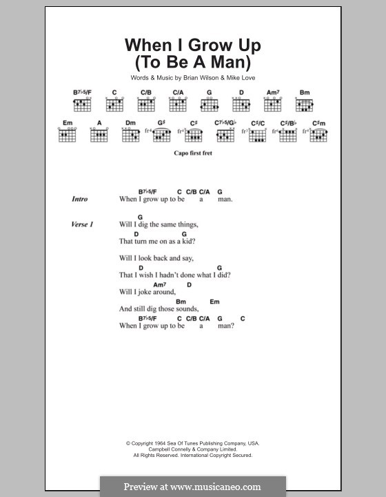 When I Grow Up (To Be a Man): Lyrics and chords (The Beach Boys) by Brian Wilson, Mike Love