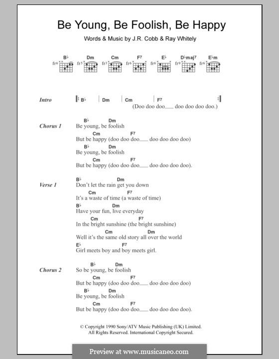 Be Young, Be Foolish, Be Happy (The Tams): Lyrics and chords by J.R. Cobb, Ray Whitely