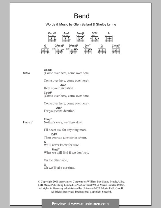 Bend: Lyrics and chords by Glen Ballard, Shelby Lynne