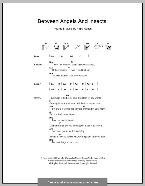 Between Angels and Insects: Lyrics and chords by Papa Roach