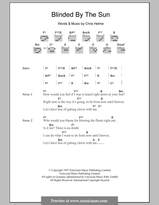 Blinded By the Sun (The Seahorses): Lyrics and chords by Chris Helme