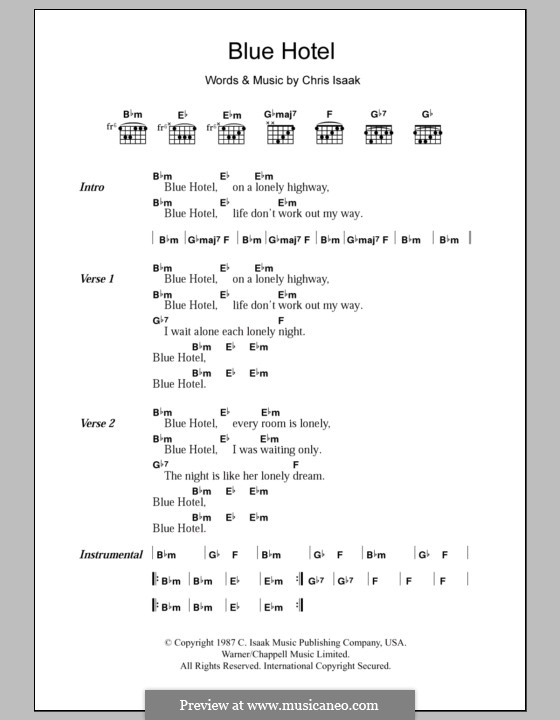 Blue Hotel: Lyrics and chords by Chris Isaak