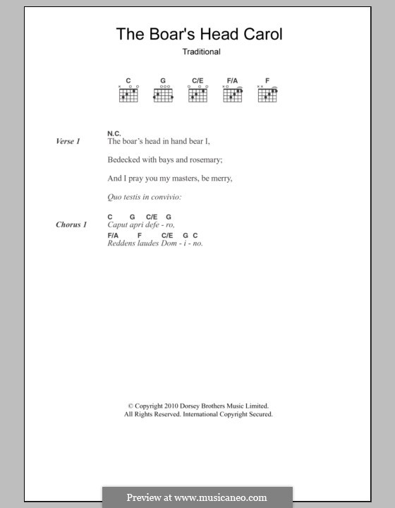 The Boar's Head Carol: Lyrics and chords by folklore