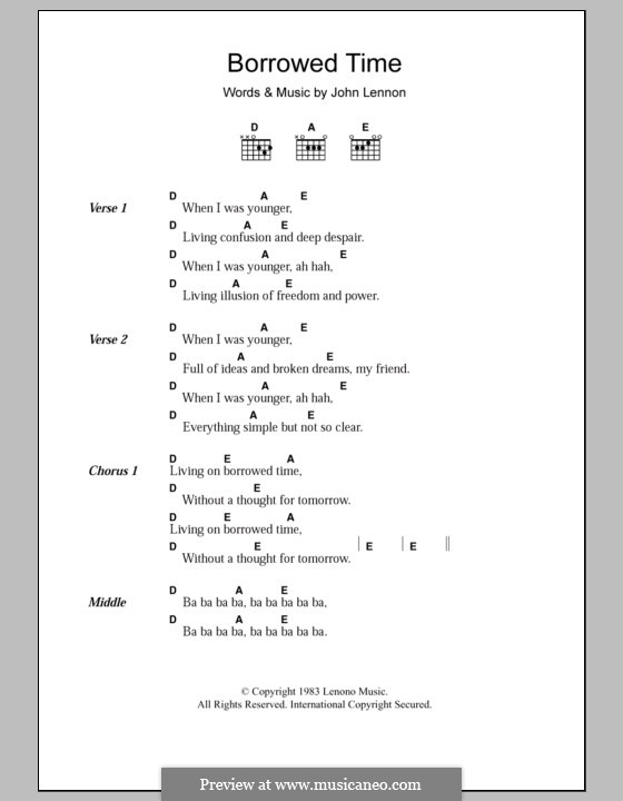 Borrowed Time: Lyrics and chords by John Lennon