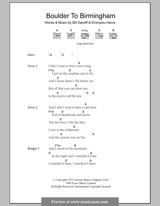 Boulder to Birmingham: Lyrics and chords by Bill Danoff, Emmylou Harris