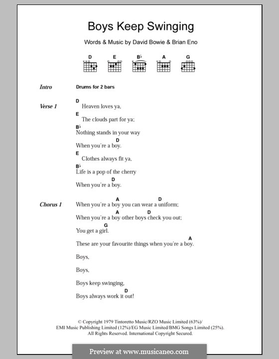 Boys Keep Swinging by D. Bowie sheet music on MusicaNeo