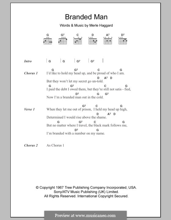 Branded Man: Lyrics and chords by Merle Haggard
