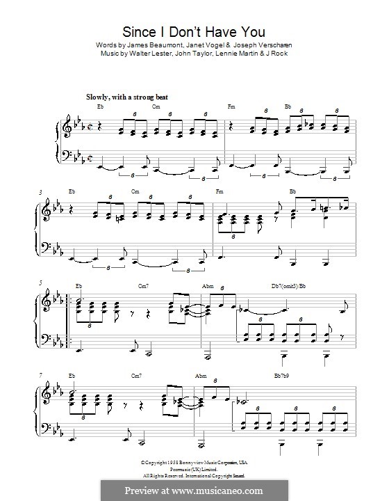 Since I Don't Have You: For piano by Joseph Rock, John Taylor, Lennie Martin, Walter Lester