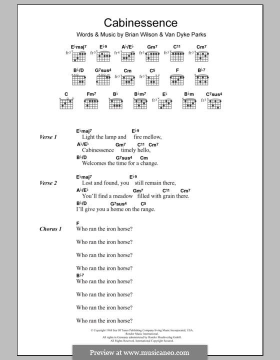 Cabinessence (The Beach Boys): Lyrics and chords by Brian Wilson, Van Dyke Parks