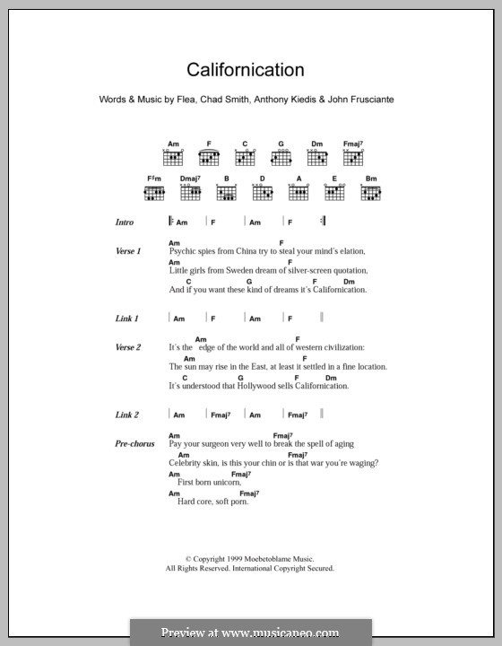 Californication (Red Hot Chili Peppers): Lyrics and chords by Flea, Anthony Kiedis, Chad Smith, John Frusciante