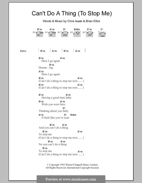 Can't Do a Thing (To Stop Me): Lyrics and chords by Brian Elliot, Chris Isaak