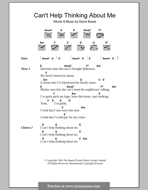 Can't Help Thinking About Me: Lyrics and chords by David Bowie