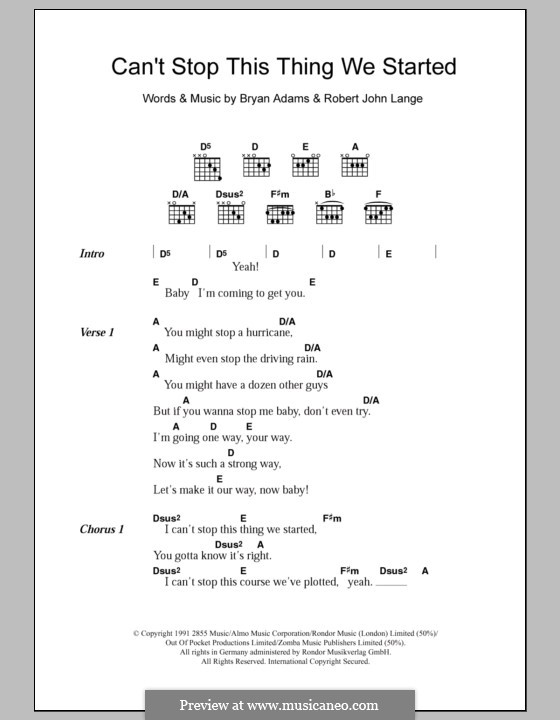 Can't Stop This Thing We Started: Lyrics and chords by Bryan Adams, Robert John Lange