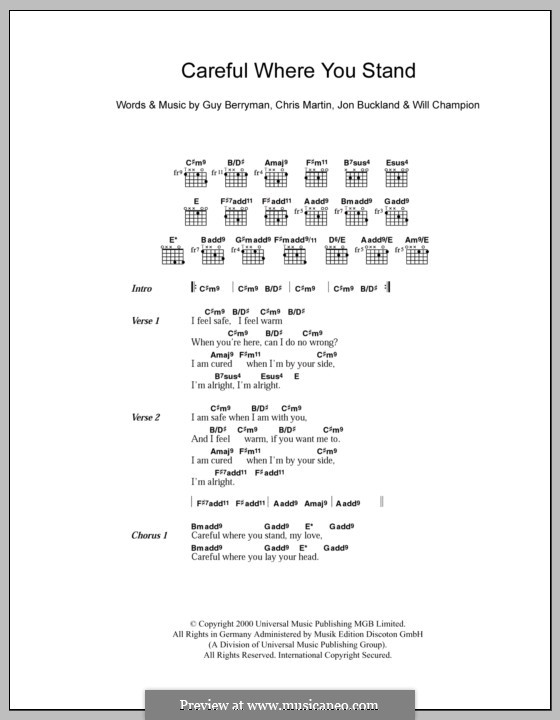Careful Where You Stand (Coldplay): Lyrics and chords by Chris Martin, Guy Berryman, Jonny Buckland, Will Champion