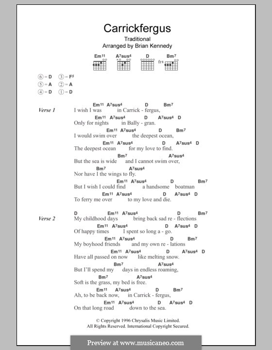 Carrickfergus: Lyrics and chords by folklore