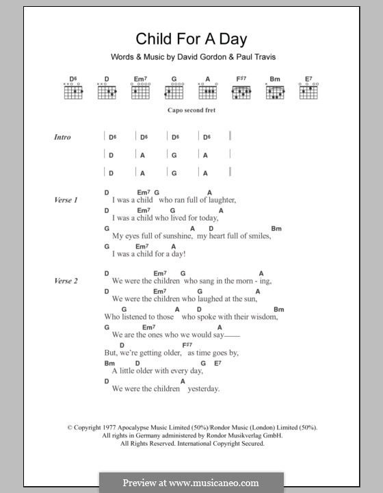 Child for a Day (Cat Stevens): Lyrics and chords by David Gordon, Paul Travis