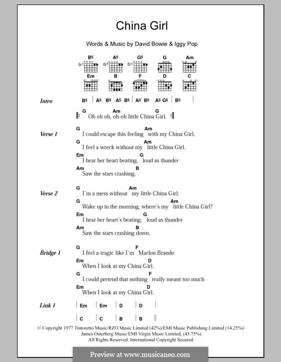 China Girl: Lyrics and chords by David Bowie, Iggy Pop