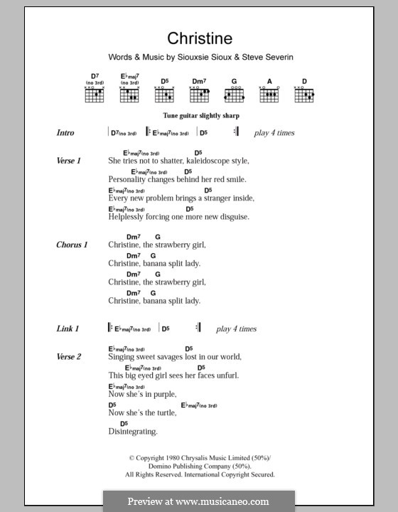 Christine (Siouxsie & The Banshees): Lyrics and chords by Siouxsie Sioux, Steve Severin