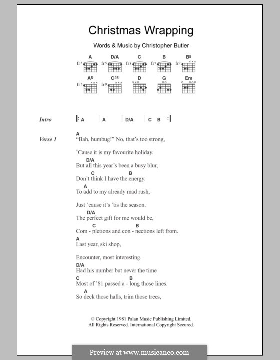 Christmas Wrapping (The Waitresses): Lyrics and chords by Chris Butler