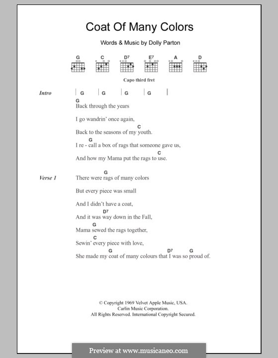 Coat of Many Colors: Lyrics and chords by Dolly Parton