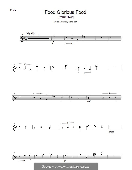 Food, Glorious Food (from Oliver!) by L. Bart sheet music on MusicaNeo