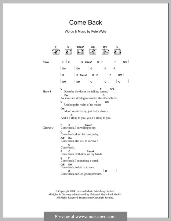 Come Back (The Mighty Wah!): Lyrics and chords by Pete Wylie