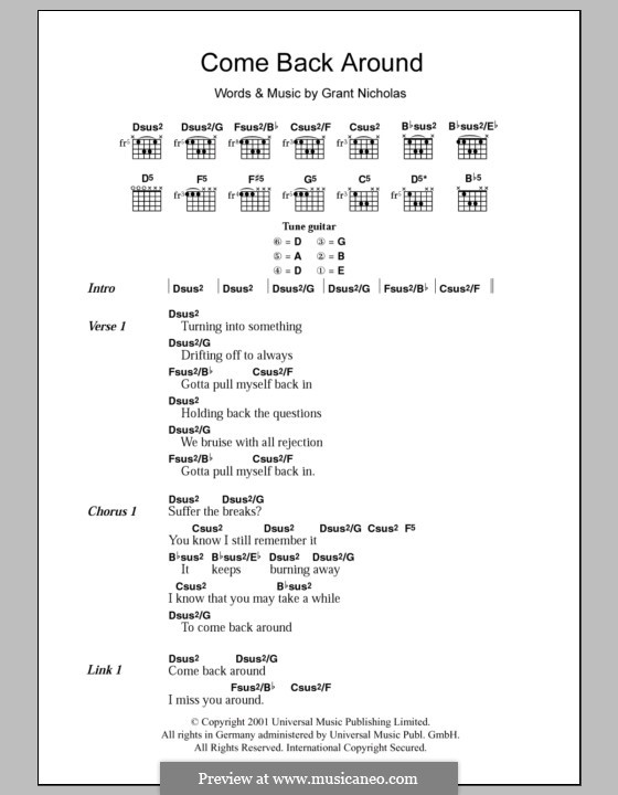 Come Back Around (Feeder): Lyrics and chords by Grant Nicholas