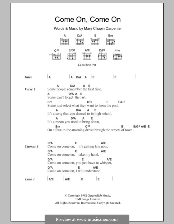 Come on Come on: Lyrics and chords by Mary Chapin Carpenter