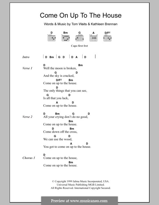 Come on up to the House: Lyrics and chords by Kathleen Brennan, Tom Waits