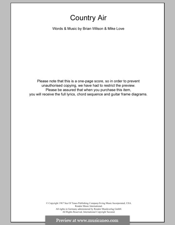 Country Air (The Beach Boys): Lyrics and chords by Brian Wilson, Mike Love