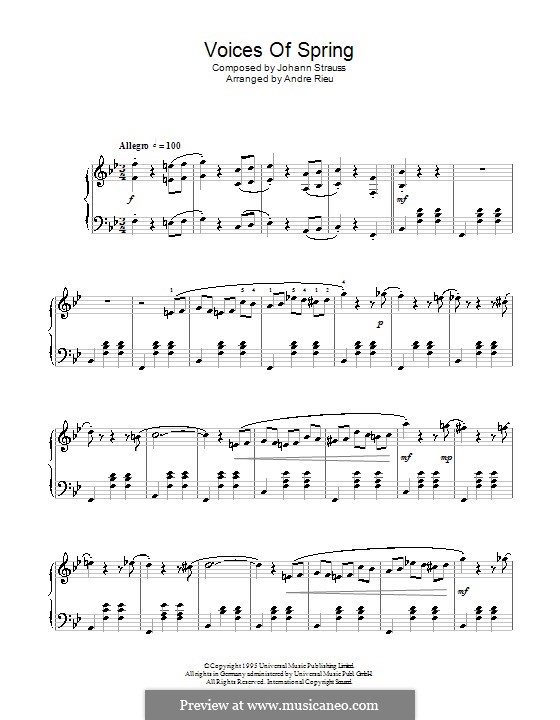 Voices of Spring, Op.410: For piano by Johann Strauss (Sohn)