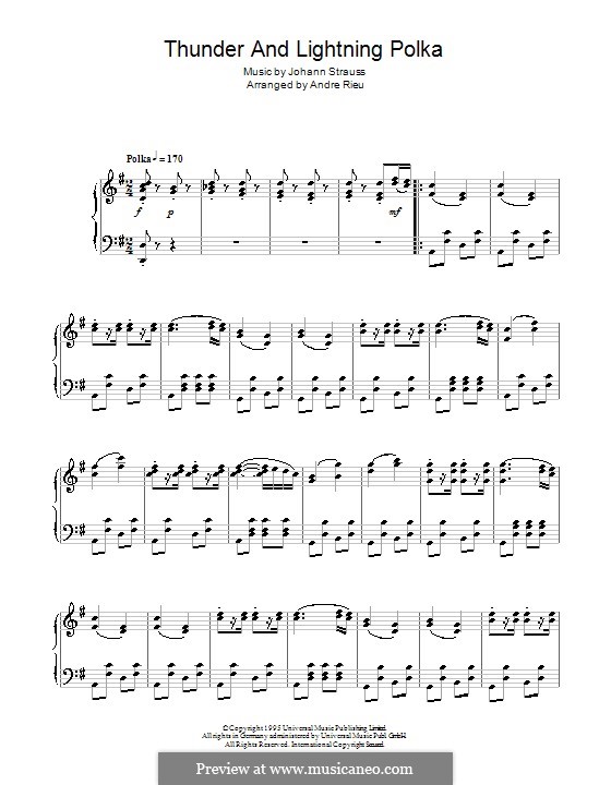 Thunder and Lightning, Op.324: For piano by Johann Strauss (Sohn)