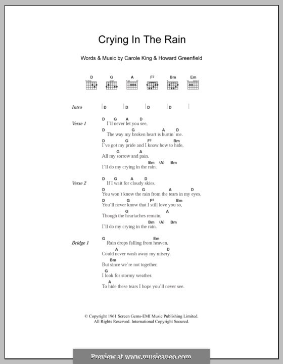 Crying in the Rain (The Everly Brothers): Lyrics and chords by Carole King, Howard Greenfield
