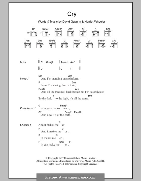 Cry (The Sundays): Lyrics and chords by David Gavurin, Harriet Wheeler