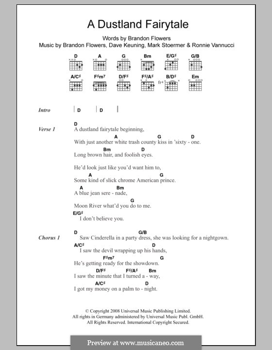 A Dustland Fairytale (The Killers): Lyrics and chords by Brandon Flowers, Dave Keuning, Mark Stoermer, Ronnie Vannucci