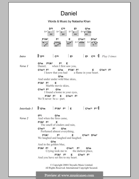 Daniel (Bat for Lashes) by N. Khan sheet music on MusicaNeo