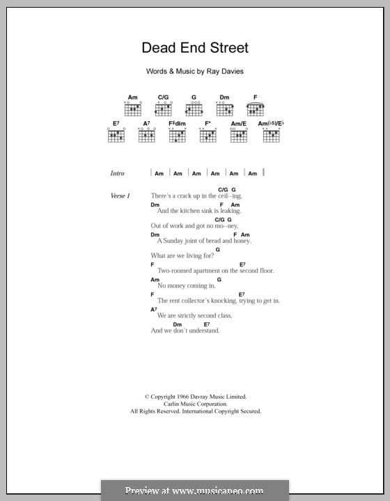 Dead End Street (The Kinks): Lyrics and chords by Ray Davies