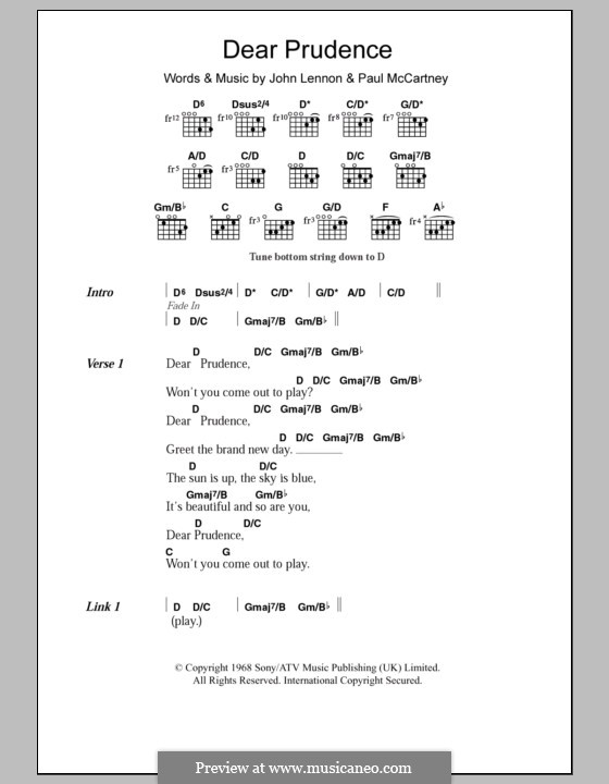 Dear Prudence (The Beatles): Lyrics and chords by John Lennon, Paul McCartney