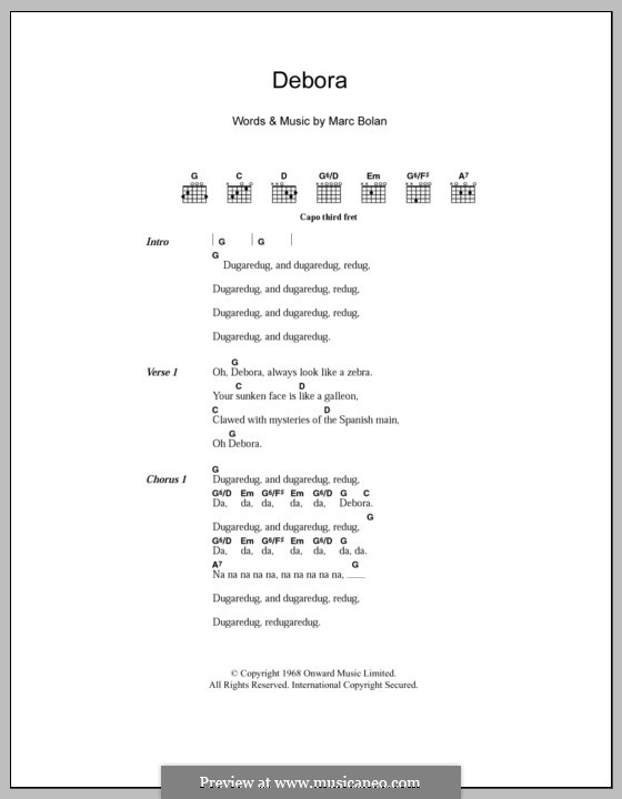 Debora (T Rex): Lyrics and chords by Marc Bolan
