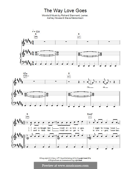 The Way Love Goes: For voice and piano (or guitar) by  Lemar, Ashley Howes, Richard Stannard, Steve Malcomson