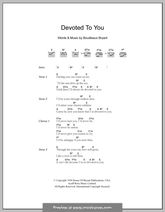 Devoted to You (The Everly Brothers): Lyrics and chords by Boudleaux Bryant