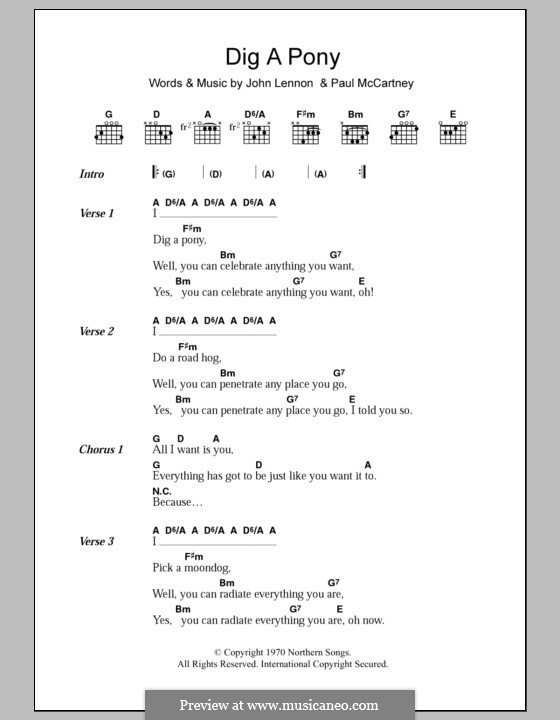 Dig a Pony (The Beatles): Lyrics and chords by John Lennon, Paul McCartney