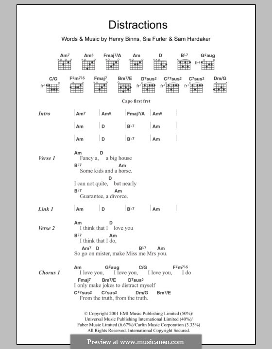 Distractions (Zero 7): Lyrics and chords by Henry Binns, Sam Hardaker, Sia Furler