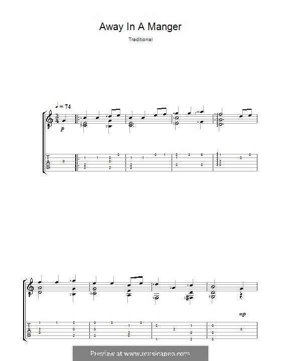 Away in a Manger: For guitar with tab (Acoustic) by William (James) Kirkpatrick