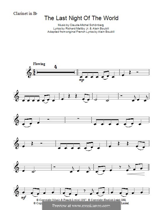The Last Night of the World: For clarinet by Claude-Michel Schönberg