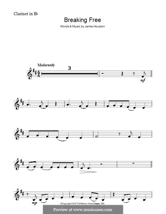 Breaking Free (from High School Musical): For clarinet by Jamie Houston